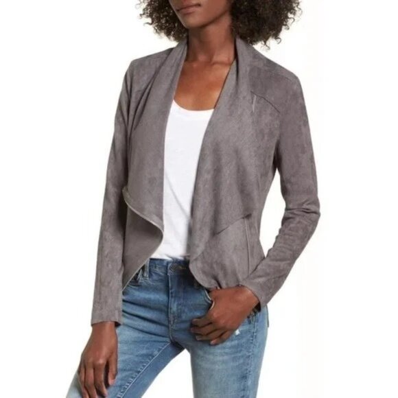 NWT Blank NYC Heathered Gray Waterfall Zip Up Jacket Cowl Neck Women's Size XL - Picture 1 of 12